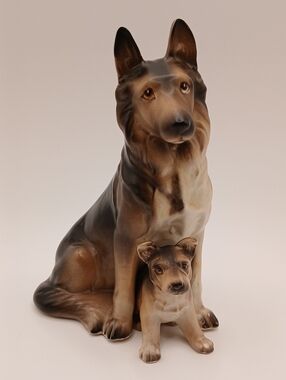 Vintage Lefton German Shepherd Dog w/ Pup Japan 5.75"